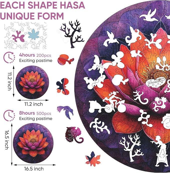 Flower Wooden Puzzle for Adults, Mandala Jigsaw Puzzles 200 Piece, Unique - Image 3