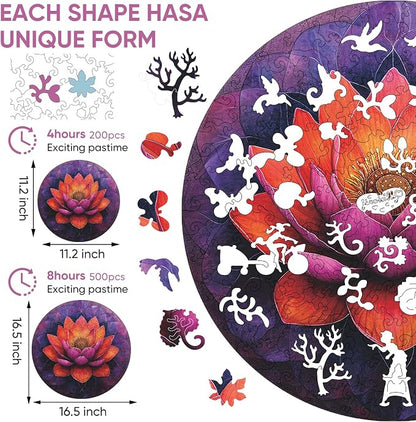 Flower Wooden Puzzle for Adults, Mandala Jigsaw Puzzles 200 Piece, Unique - Image 3