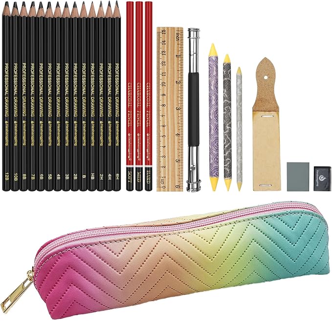 Heshengping 26 Pack Sketching Set Drawing Pencils Kit Art Supplies Include by Heshengping