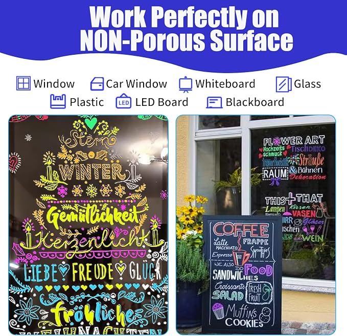 Window Chalk Markers for Cars Glass Washable, 16 Colors Jumbo Liquid Chalk - Image 5