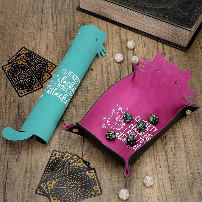 2Pcs Cat Dice Rolling Tray Novelty Folding Leather Dice Holder Portable Storage - Image 5