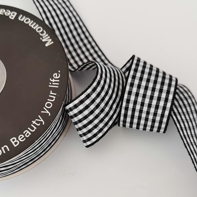 1 Inch Black and White Woven Edge Gingham Ribbon 25 Yards Each Roll 100% - Image 5