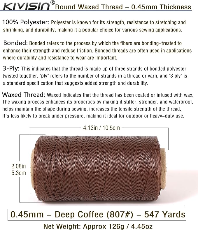 Thin Wax Polyester Thread, 547 Yards, 3 Ply Round Waxed Cord Strings - Image 2