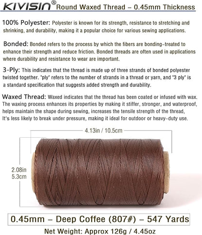 Thin Wax Polyester Thread, 547 Yards, 3 Ply Round Waxed Cord Strings - Image 2