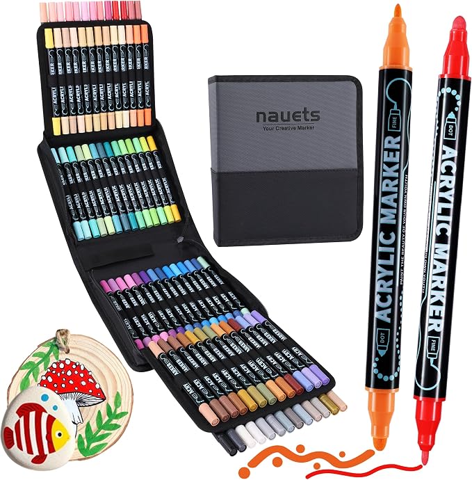 80 Colors Waterproof Dual Tip Acrylic Paint Pens, Dot & Fine Tip Premium by nauets