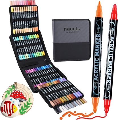80 Colors Waterproof Dual Tip Acrylic Paint Pens, Dot & Fine Tip Premium by nauets
