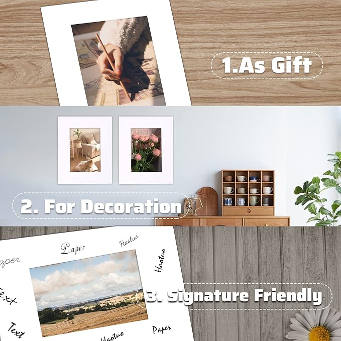 HOTUO 10 Pack Acid Free White Picture Frame Mats, Pre-Cut 8x10 Picture Mats - Image 3