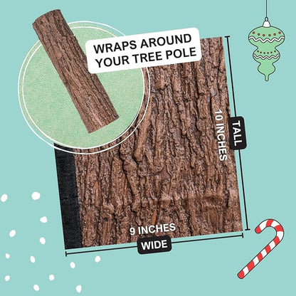 Realistic Faux Brown Bark Xmas Tree Skirt Hides Fake Pole, By Christmas Tree - Image 6