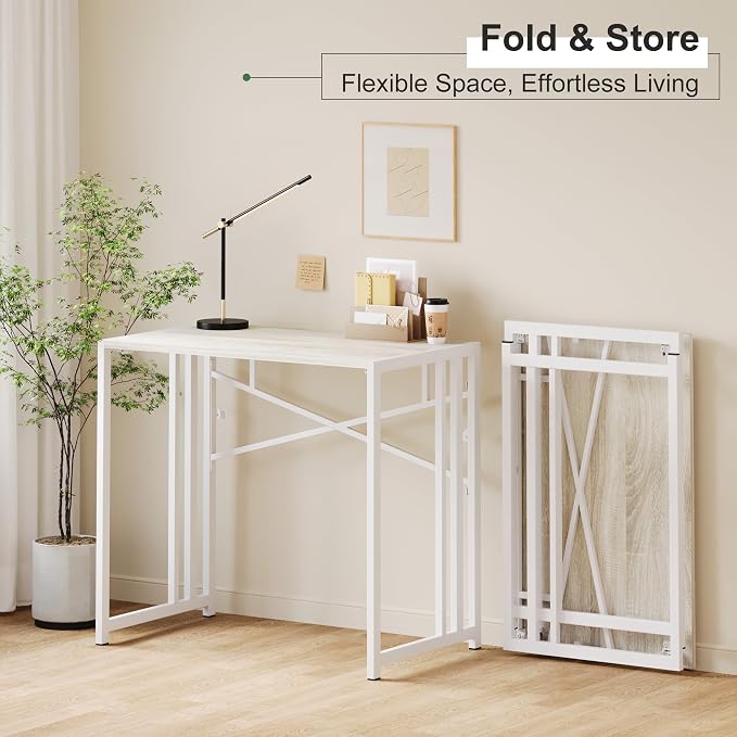 Small Folding Desk 35 inch, No Assembly Required Small Office Desk, Writing - Image 7