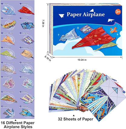 Paper Airplane Kits with 16 Classic Designs, 32 Sheets of Colorful Origami Paper - Image 7