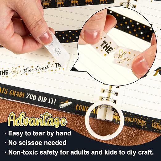 Whaline 12 Rolls Graduation Washi Tape Black Foil Gold 2025 Grad Washi Masking - Image 3