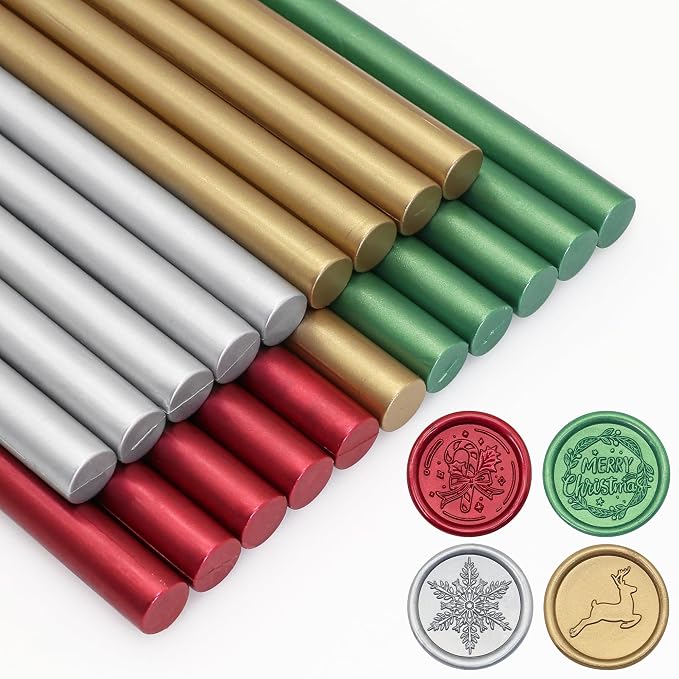 SWANGSA 20 Pieces Glue Gun Sealing Wax Sticks Metallic Red Green Antique Gold by SWANGSA