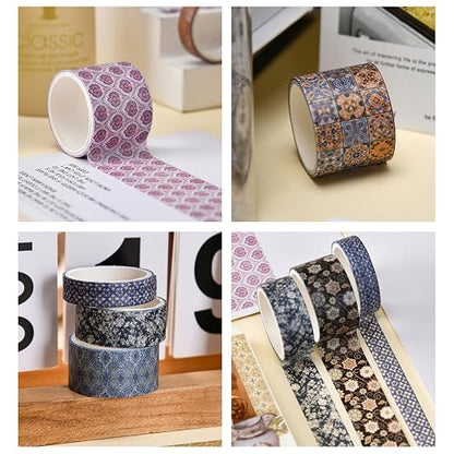 12 Rolls Exotic Charm Washi Tape Set Floral Arts Adhesive Tapes Geometric - Image 8