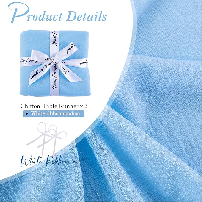 2 Packs 30 x 120 Inches Baby Blue Chiffon Table Runner 10ft Boho Gauze Table - Image 2