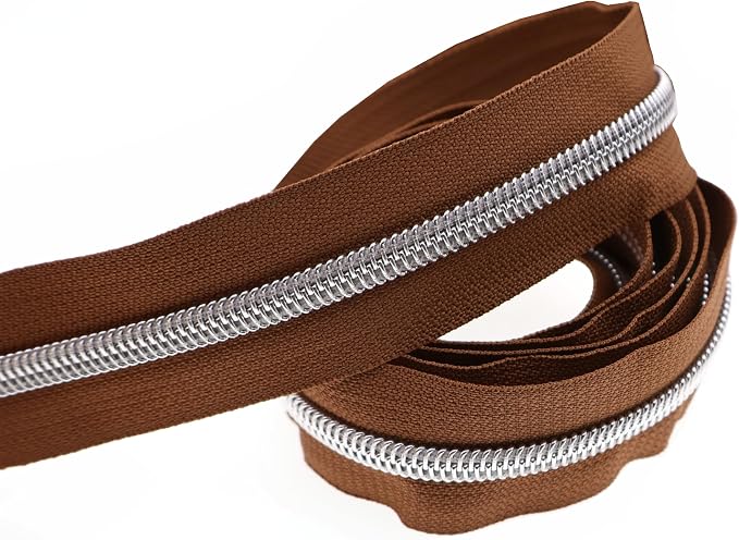 Leekayer #5 Silver Metallic Nylon Coil Zippers by The Yard Bulk 10 Yards Brown - Image 5