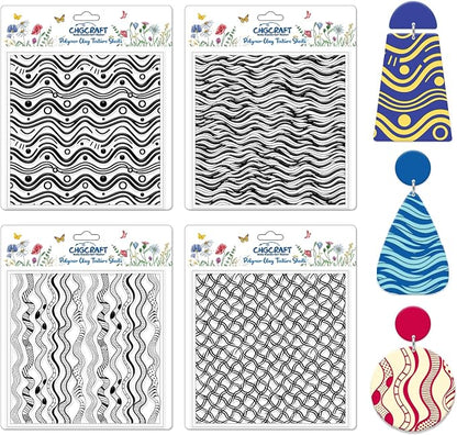 CHGCRAFT 4 Pcs Artistic Wavy Polymer Clay Texture Sheets Wavy Lines Silicone by chgcraft