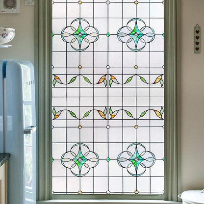 3D Stained Glass Window Privacy Film, Heat Control UV Blocking Static Cling by OHTMERU