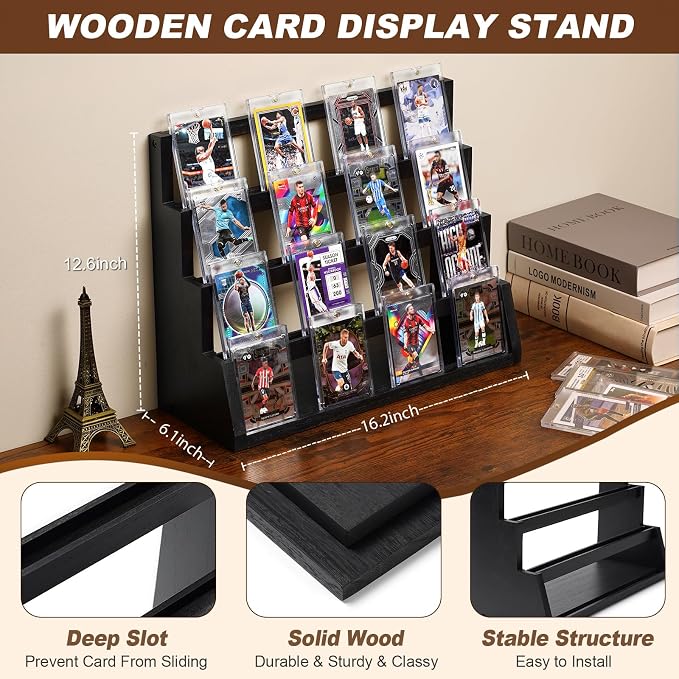 Emfogo Card Display Stand, 4-Tier Trading Card Display, Wooden Graded Baseball - Image 6