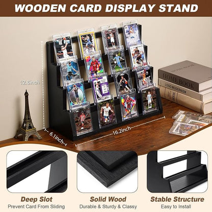 Emfogo Card Display Stand, 4-Tier Trading Card Display, Wooden Graded Baseball - Image 6
