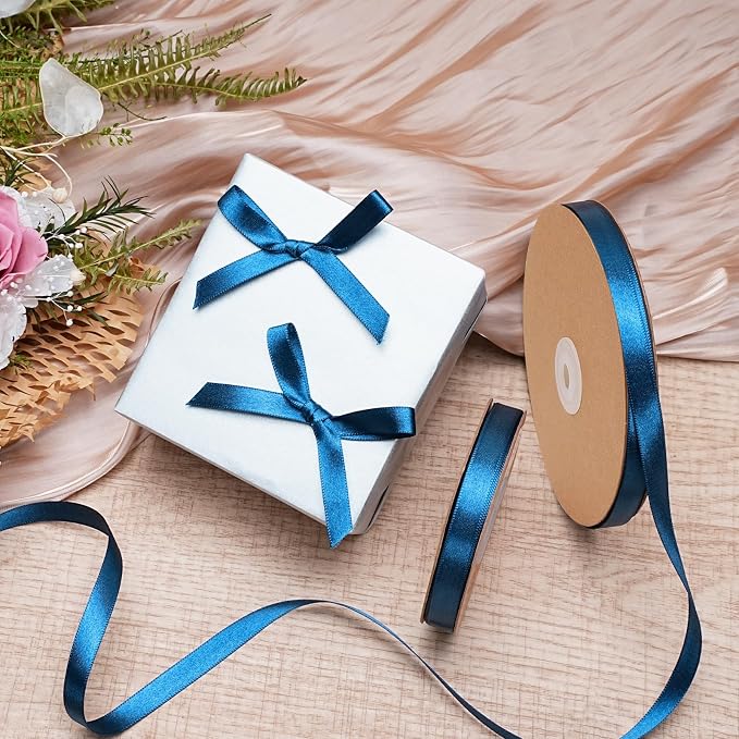 LaRibbons Navy Satin Ribbon 3/8 Inch 50 Yards Thin Luxury Double Faced Blue - Image 2