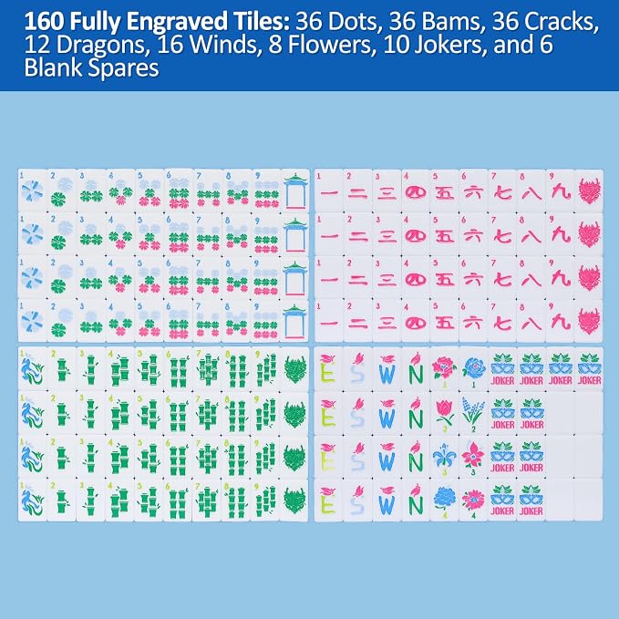 American Mahjong Tile Set with Carrying Bag and Accessories, 160 Acrylic - Image 5