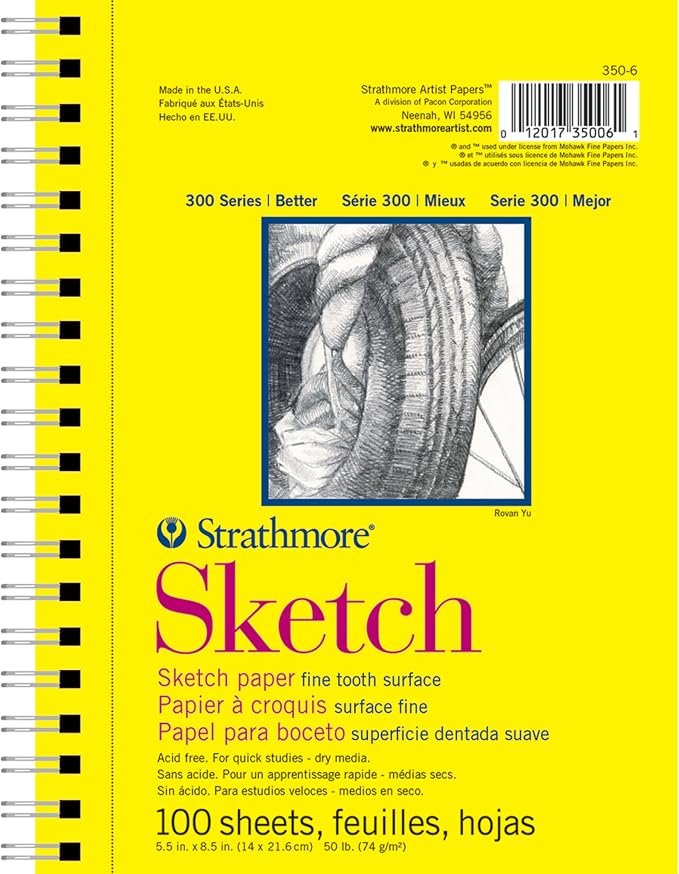 Strathmore 300 Series Sketch Pad, 5.5x8.5 inch, 100 Sheets, Side Wire by StrathmorePaper
