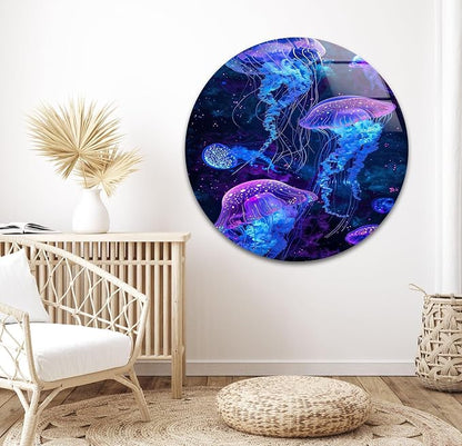 My Photostation.com 27Wx43H'' Glowing Jellyfish Glass Wall Art Tempered Glass - Image 7