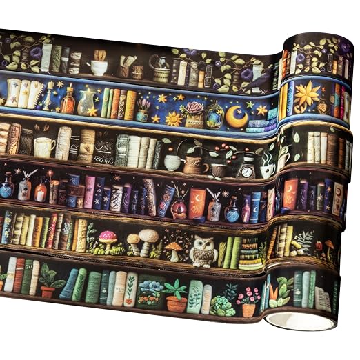 Magician’s Bookcase PET Tapes – 6 Rolls of Fantasy Embroidery-Style Bookcase by Auriicleaf