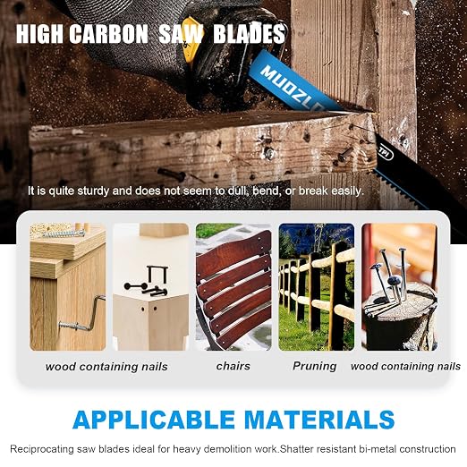 5 Pack 9 inch Reciprocating Saw Blades Set， 6 TPI High Carbon Saw Blades - Image 6