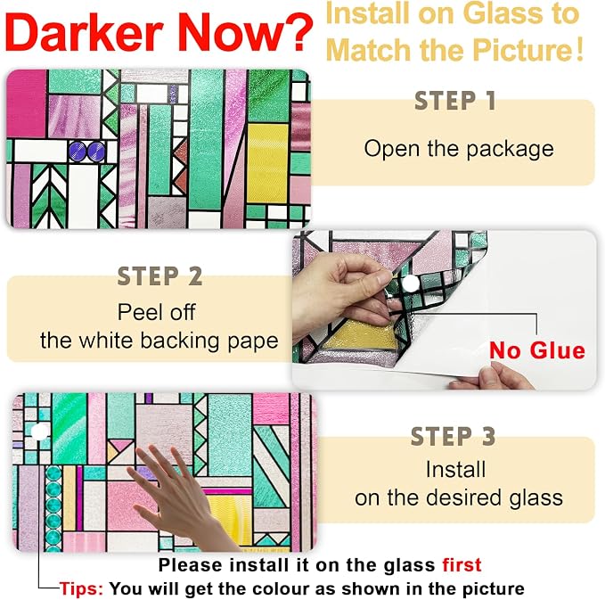 3D Stained Glass Window Privacy Film, Heat Control UV Blocking Static Cling - Image 5
