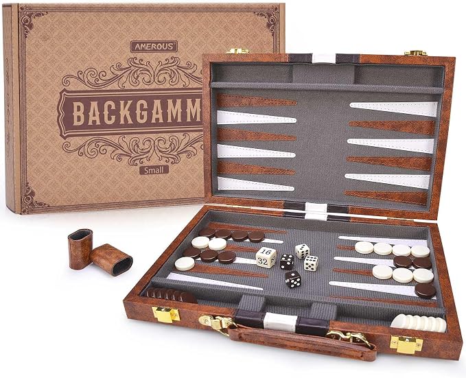 AMEROUS Backgammon Set, 11 Inches Classic Board Game withLeather Case, Folding by AMEROUS
