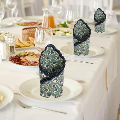 Ridhi Basil GreenHand Block Print Napkins 18" x 18" Set of 4 Reusable Cotton - Image 6