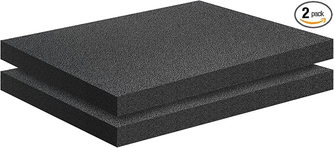 2 PCS Black Foam Padding- 16x12x1 Inch Polyurethane High Density Foam Cuttable by Joewuzun