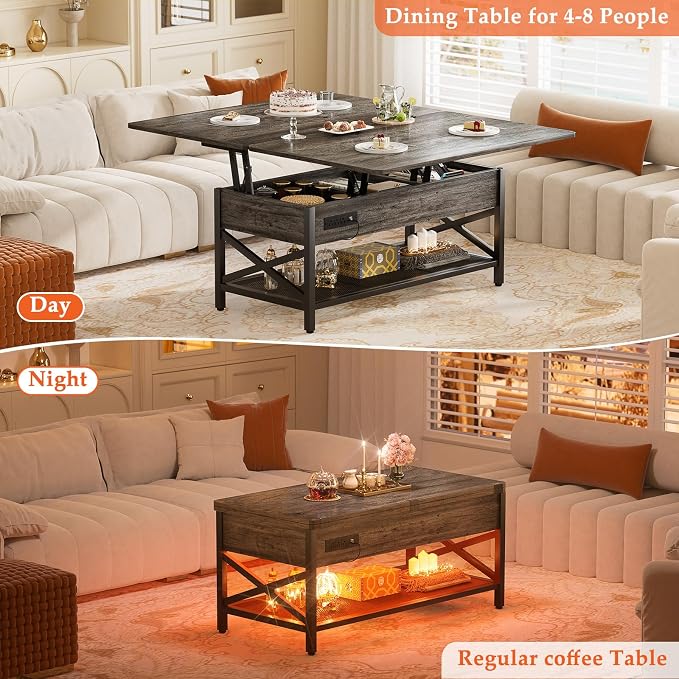 Aheaplus Coffee Table Lift Top Multi-Function Coffee Table Converts to Dining - Image 7