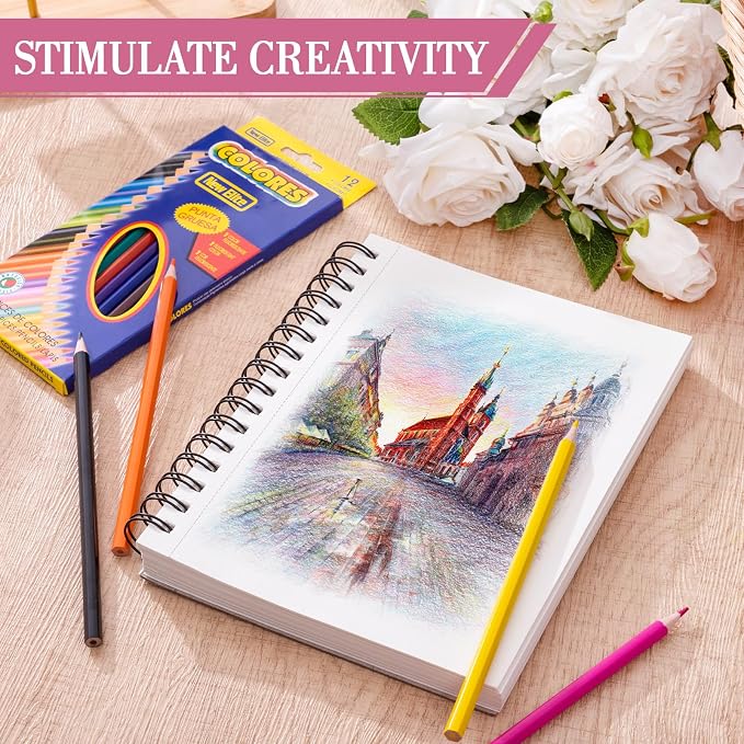 Sketch Book with 12 Color Pencil Set, 90 Sheets Spiral Sketchbook - Image 7