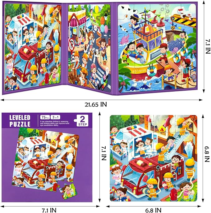 Magnetic Puzzles for Kids Ages 4-8, 3 in 1 Toddlers Cartoon Magnet Jigsaw - Image 4