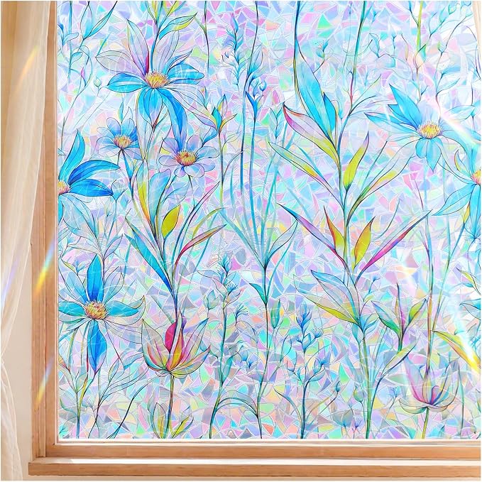 FINNEZ Window Privacy Film Stain Glass Film Flowers Rainbow Window Film Window by FINNEZ