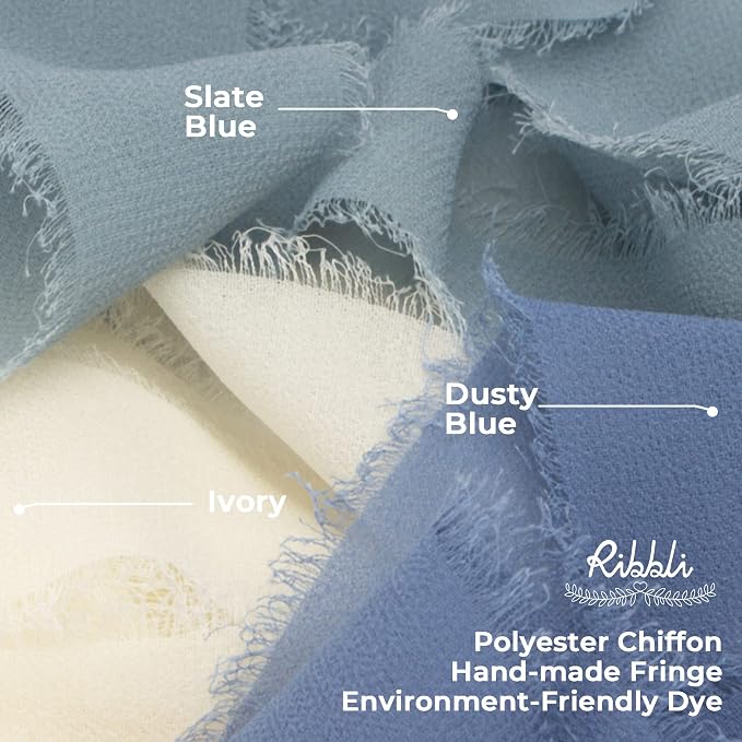 Ribbli Dusty Blue Chiffon Ribbon 1-1/2 inch x 20 Yard Handmade Fringe Chiffon - Image 2