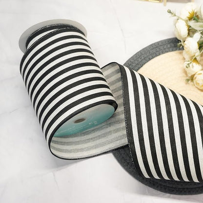 CT CRAFT LLC Striped Canvas Cotton Ribbon 6" x 10 Yards Ivory/Black Stripes - Image 4