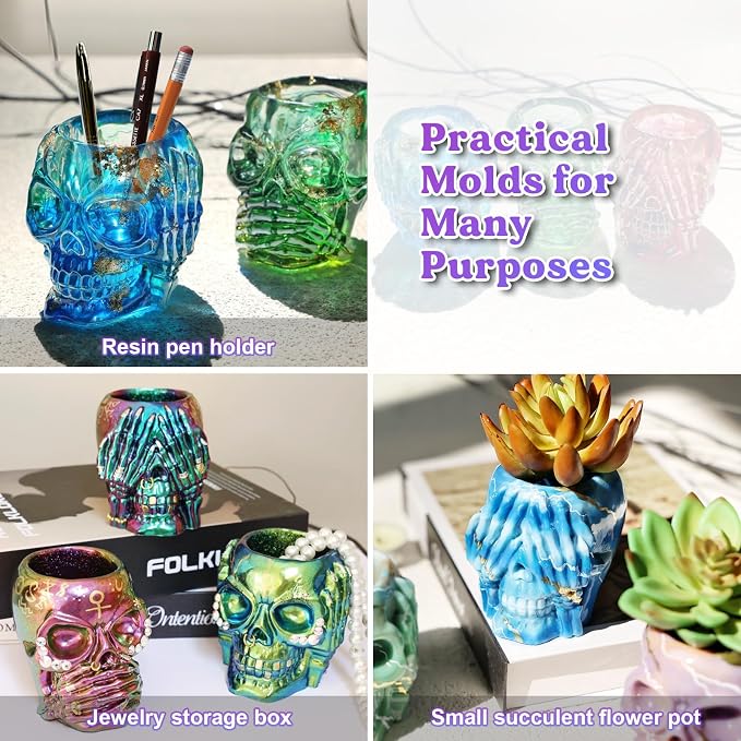 LET'S RESIN Skull Resin Molds, See-no 3 Pcs Skull Silicone Molds - Image 5
