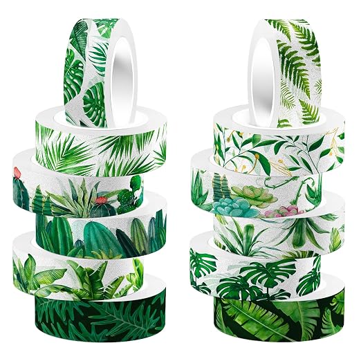 12 Rolls Greenery Washi Tape Set, Summer Tropical Leaves Masking Tape by Unknown