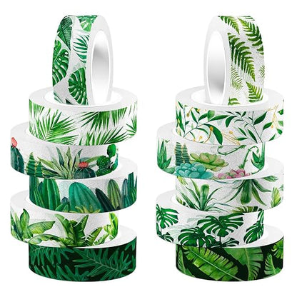 12 Rolls Greenery Washi Tape Set, Summer Tropical Leaves Masking Tape by Unknown
