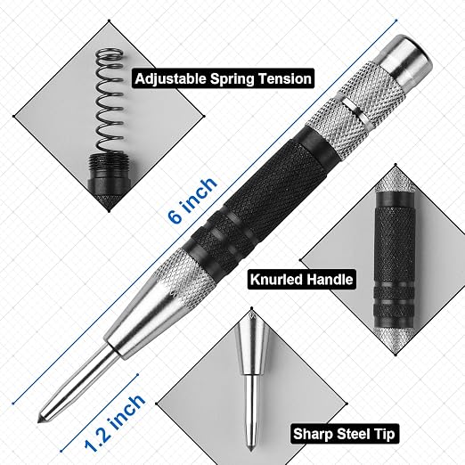 2Pcs Center Punch, 6Inch Automatic Center Punch Super Strong, Adjustable Spring - Image 3