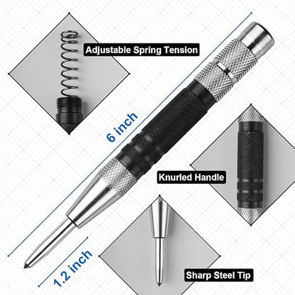 2Pcs Center Punch, 6Inch Automatic Center Punch Super Strong, Adjustable Spring - Image 3