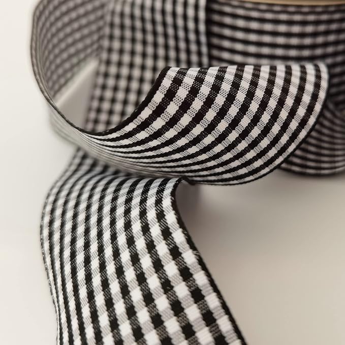 1.5 Inch Black and White Woven Edge Gingham Ribbon 25 Yards Each Roll 100% - Image 5