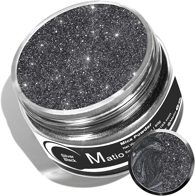 Matio Silver Black Mica Powder for Epoxy Resin, 1.8oz/ 50g Pearlescent Effect by Matio