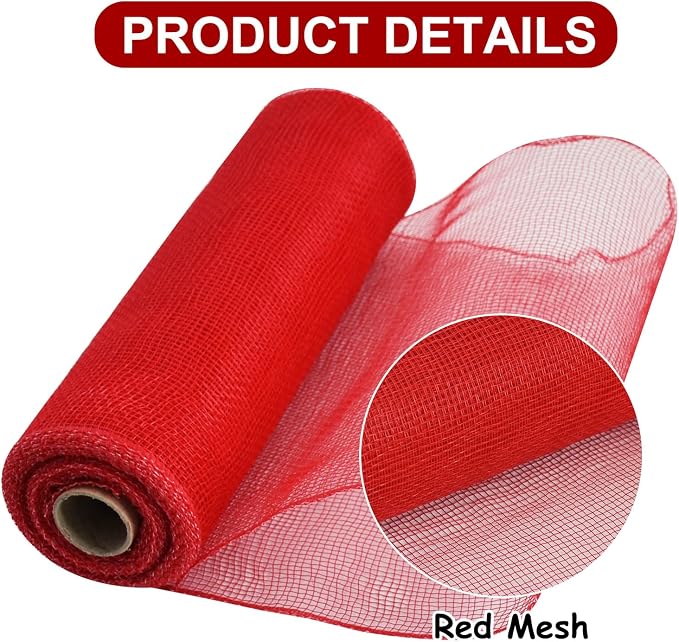 TONIFUL 2 Rolls 10 Inch Red Decorative Mesh Ribbbon Rolls, Fabric Mesh - Image 3