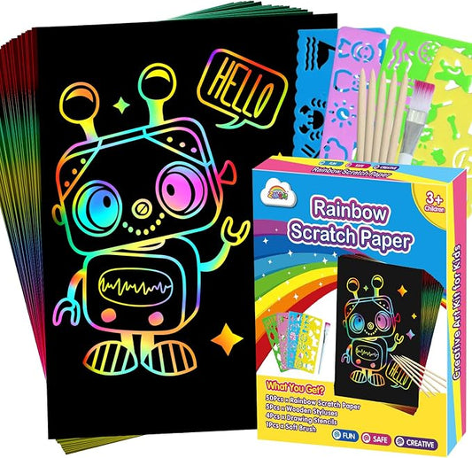 ZMLM Scratch Art Crafts Boys Gifts, 60 Rainbow Scratch Paper Art Gifts by ZMLM
