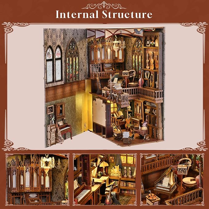 Book Nook Kit Music, DIY Miniature House Kit Book Nook, 3D Wooden Puzzle - Image 3