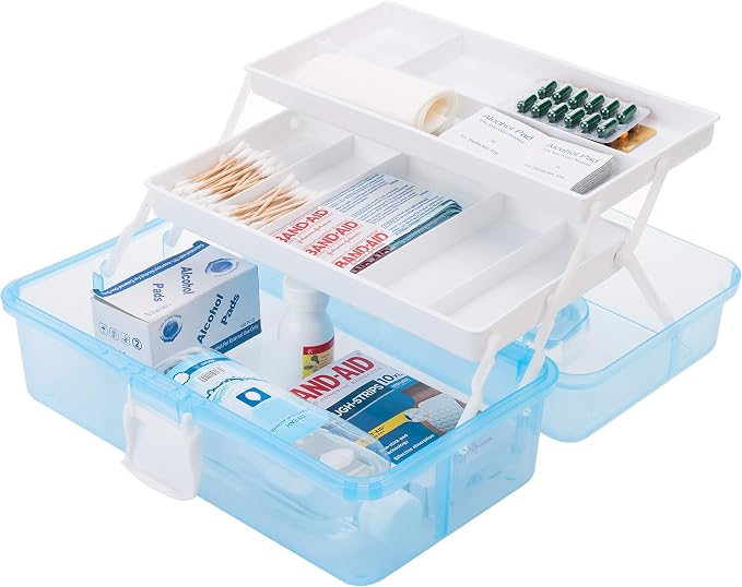 MyGift 13 Inch Transparent Blue Plastic Empty Multipurpose Storage Box - Image 6